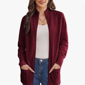 GRACE KARIN Womens Long Sleeve Zip Up Knit Cardigan with Pockets Stand Collar 75